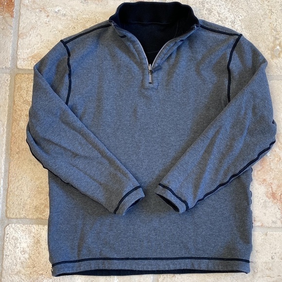 Age Of Wisdom Pullover Sweater shirt Mens L Black grey Reversible Preppy Warm - Picture 3 of 7